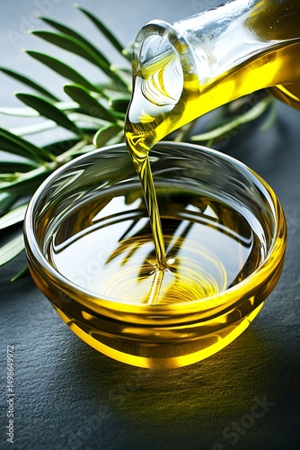 Olive oil being poured into a small bowl