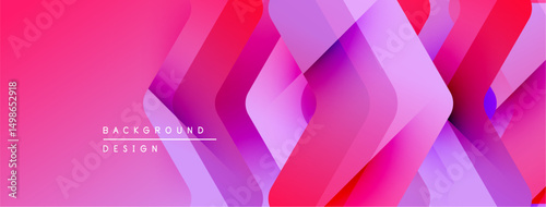 Abstract geometric shapes overlap, creating vibrant pinks, purples. Modern design suggests fluidity, dynamism. Background features gradient hues.