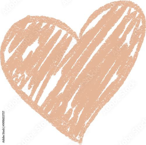 Hand-drawn brown heart illustration in crayon style with pastel and bright colors