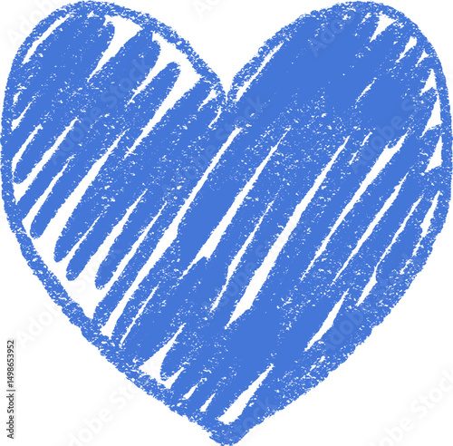 Hand-drawn blue heart illustration in crayon style with pastel and bright colors