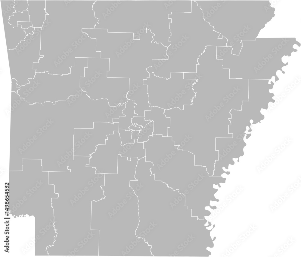 Fototapeta premium Arkansas state senate districts vector map (Web Mercator projection, PPT-compatible & fully editable)