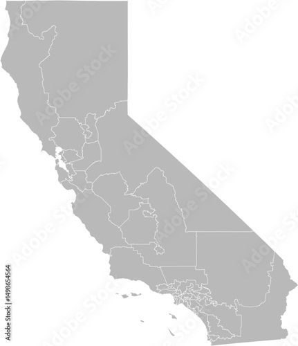 California state senate districts vector map (Web Mercator projection, PPT-compatible & fully editable)