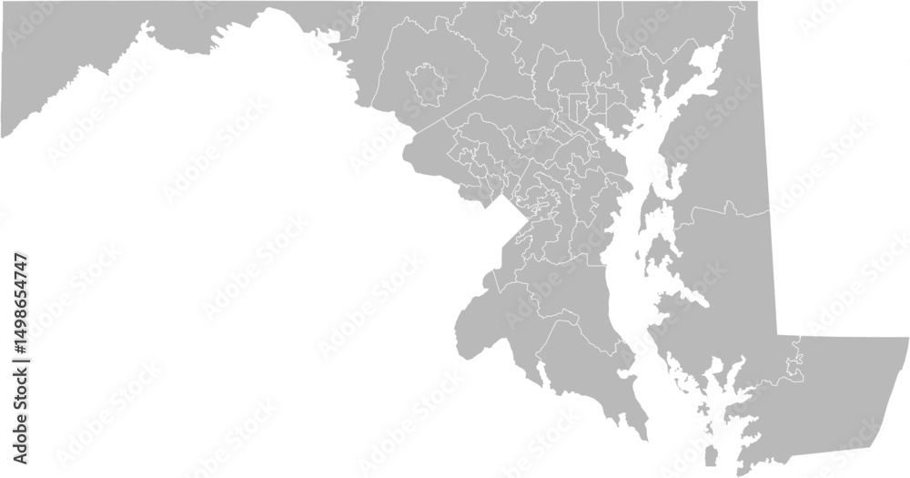 Fototapeta premium Maryland state senate districts vector map (Web Mercator projection, PPT-compatible & fully editable)