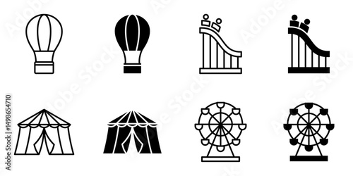 Theme Park, roller coaster icon set