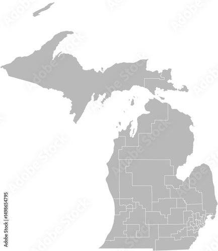 Michigan state senate districts vector map (Web Mercator projection, PPT-compatible & fully editable)