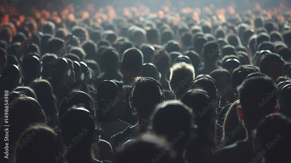Obraz premium Crowd of People at Concert with Spotlight and Dark Background