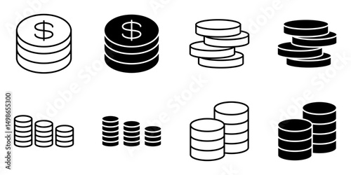 coin stack, coins icon set