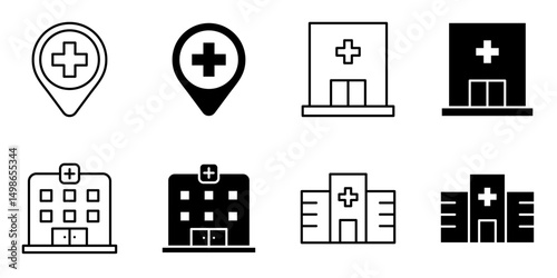 hospital, clinic, drugstore icon set