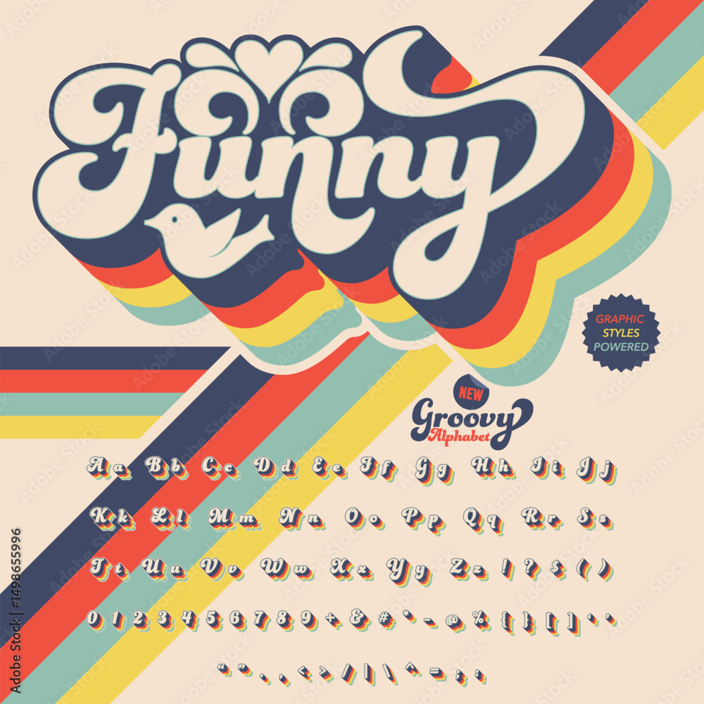 Naklejka premium Script Groovy Retro Bold Font alphabet vector