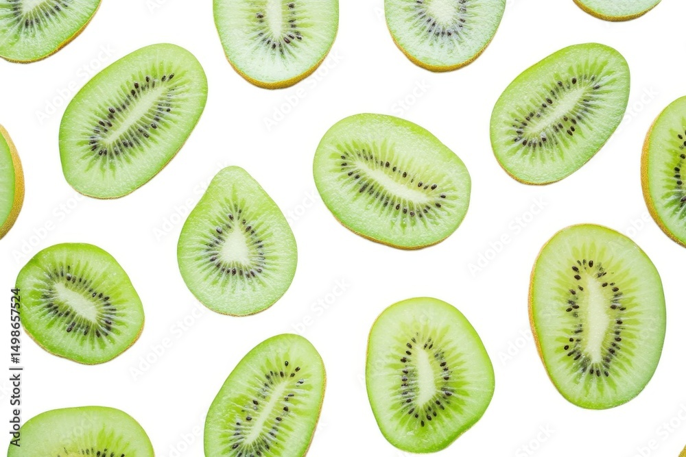 Fototapeta premium Kiwi fruit slices seamless pattern on white background
