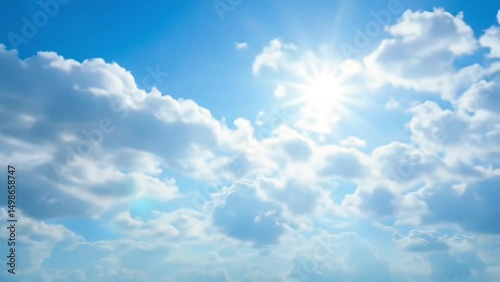Bright Blue Sky with Soft Clouds Moving photo