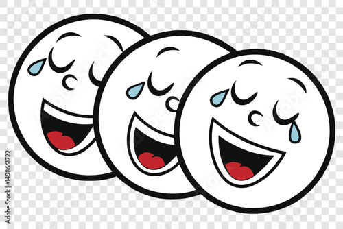 Rolling on the floor laughing emoji icons, cartoon expression of humor and amusement, comic style.