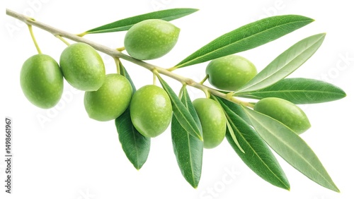 Wallpaper Mural Fresh organic green olive tree branch with leaves and ripe fruit, isolated on white for healthy food and oil ingredients Torontodigital.ca