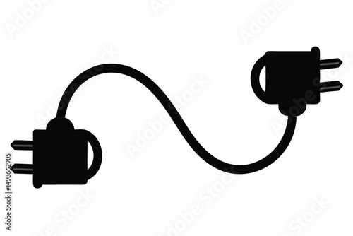 Black Electrical Two Prong Plug and Cable, Power Connector Illustration for Energy Supply, Connection Technology, Electric Appliances.