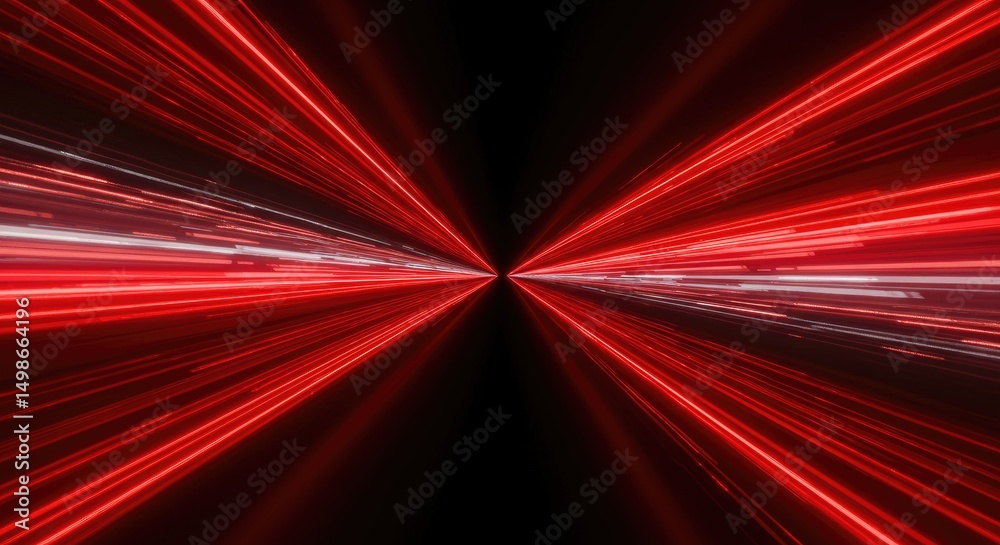 Fototapeta premium Abstract red and white light streaks converging in a tunnel