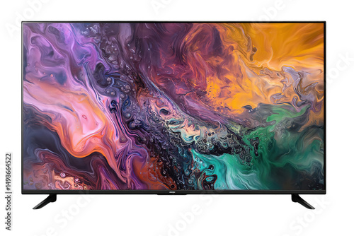 Smart led tv ultra hd hdr television with colorful abstract art display screen on transparent background