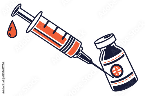 Vaccination Vector Graphic: Syringe Drawing Vaccine from Vial, Immunization Concept with Modern Flat Design for Healthcare and Medicine.