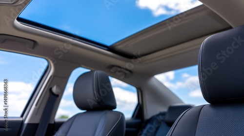 Wallpaper Mural Interior view of a modern car showcasing a sunroof against a bright blue sky Torontodigital.ca