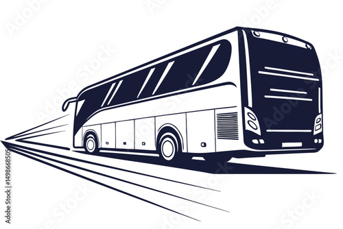 Stylized Coach Bus Illustration with Motion Lines, Depicting Transportation and Travel Concepts, Suitable for Logo or Icon Design.