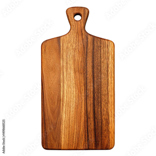 Wooden cutting board with handle kitchenware food preparation serving board on transparent background