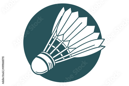 Minimalist Shuttlecock Design with Teal Circle Background for Sport, Recreation, and Athletic Use in Vector Format.