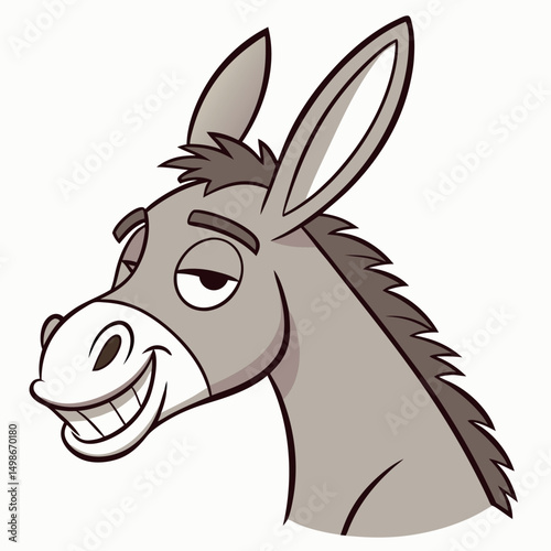 Smiling donkey cartoon character shows off its big teeth against a white background