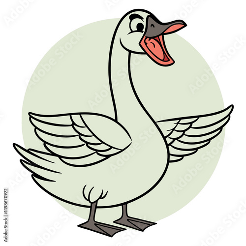 A white swan is flapping its wings while appearing to be shouting loudly