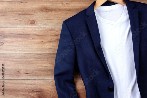 Navy blazer and white t-shirt layered