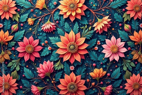 Intricate, flowing floral design, continuous pattern , spring, wallpaper, art