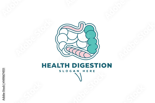 Stylish Vector Illustration of Human Colon for Health Digestion Logo Design or Medical Purposes with Intestine Outline.