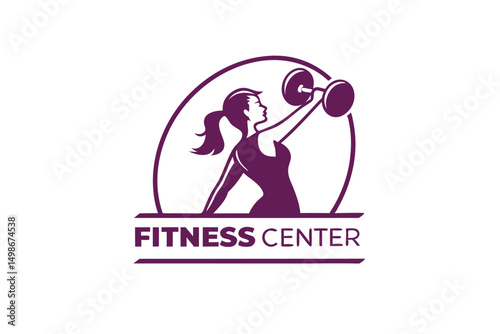 Strong Woman Lifting Weights Fitness Center Logo, Vector Illustration, Promoting Health, Wellness, and Strength Training.