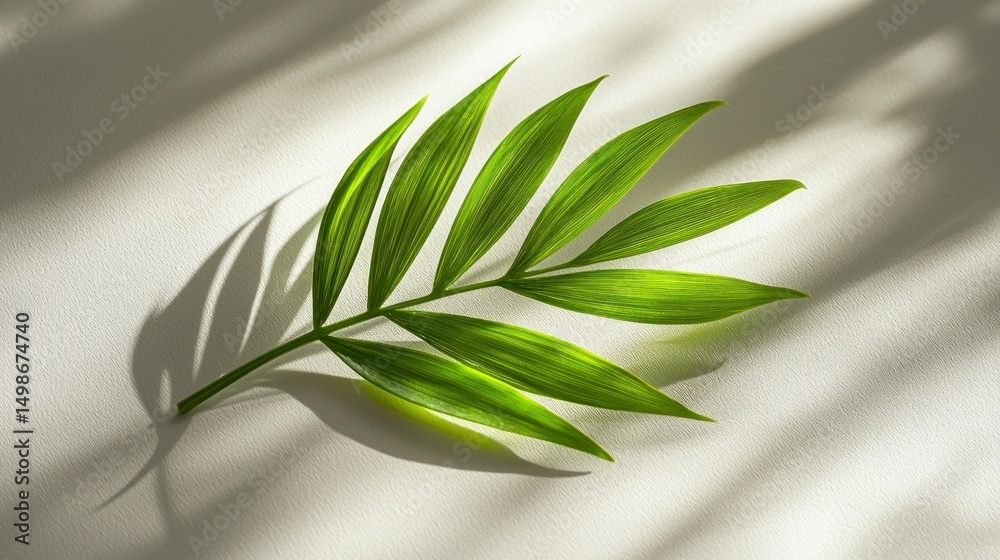Obraz premium Bright green palm leaf casts shadow