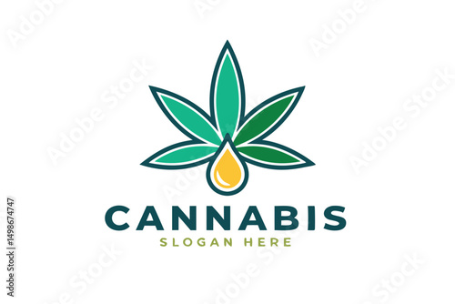 Modern Cannabis Leaf and CBD Oil Drop Logo for Medical or Wellness Brands Promoting Natural Remedies and Alternative Medicine.