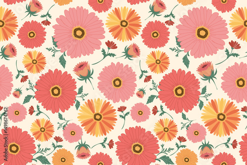 Summer floral pattern, blooming flowers element on seamless pattern. Not AI generate design for fabric textile fashion print wallpaper, Beautiful blooming flowers, carpet, shirt, seamless, Pink flower