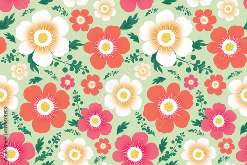 Summer floral pattern, blooming flowers element on seamless pattern.Not AI generate design for fabric textile fashion print wallpaper, Beautiful green flowers, carpet, shirt, seamless, White flower