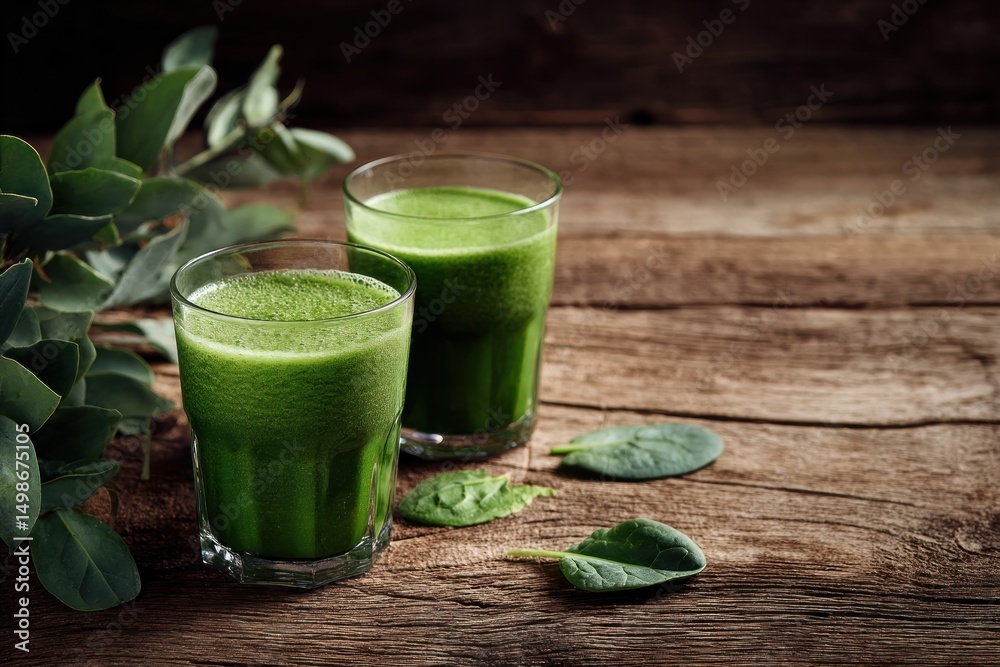 Fresh green juice on wooden table Fresh green juice on wooden table
