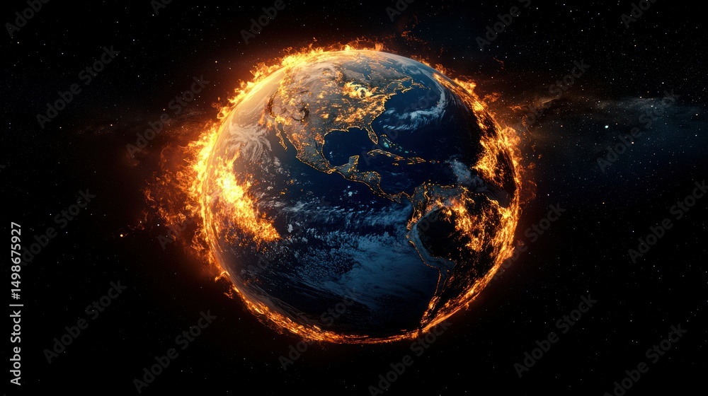 Fototapeta premium Burning Earth in space