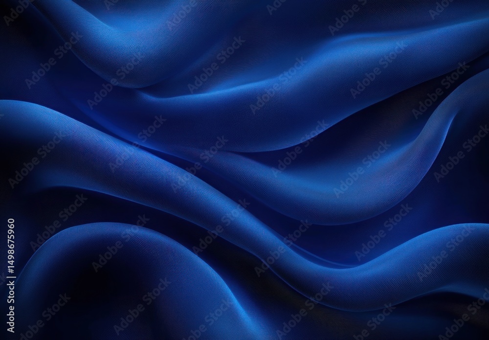 Obraz premium Smooth flowing deep blue fabric creating elegant soft folds and curves with a silky texture and subtle light reflections