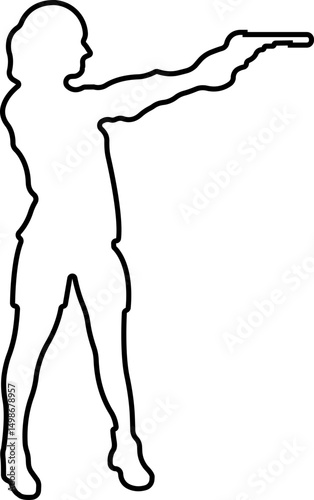 Pointing gun Shooting range icon in line isolated on transparent background 