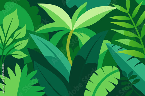 Green leaves seamless pattern, a lush tropical foliage design with a natural plant texture