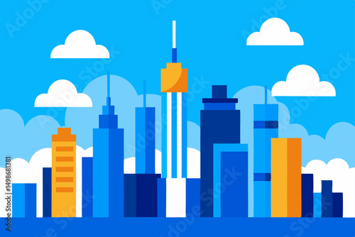 Vector urban skyline with business office towers and a city in the sky design