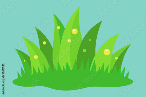 Green grass with water drops, a natural vector illustration of a leaf and flower growth concept