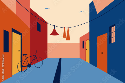 Urban night street scene with cartoon people and business buildings