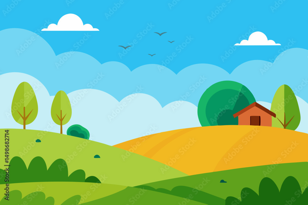 Naklejka premium summer landscape with green grass and trees