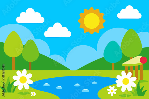 summer landscape with trees and clouds
