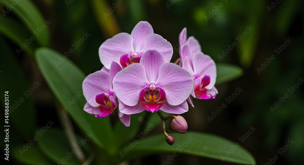 Obraz premium Beautiful Pink Orchids Blooming in Lush Garden Close Up Shot