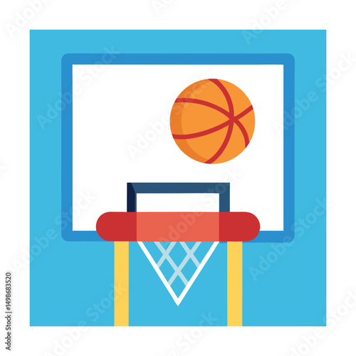 Cartoon illustration of a basketball flying towards the hoop ready for a perfect score
