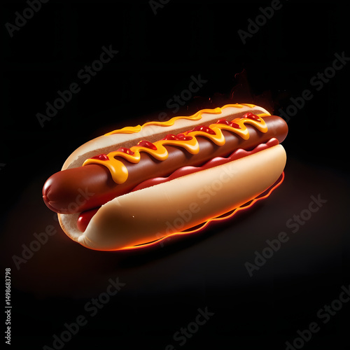 hot dog with mustard and ketchup