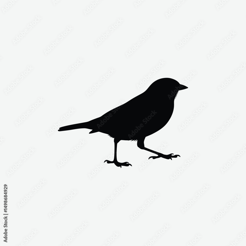 Obraz premium Minimalist Black Sparrow Silhouette on White Background – Clean, High-Contrast Bird Illustration