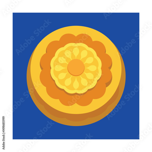 Decorative layered floral design in shades of yellow and orange on a blue background